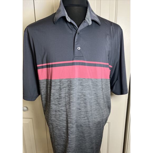 FJ Foot Joy Golf Polo Shirt Mens Large Gray Pink ColorBlock Short Sleeve Stretch - Picture 1 of 6